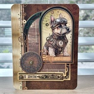Handmade Steampunk Puppy Birthday Card